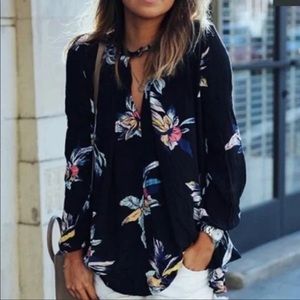 Free People Tree Swing Tunic Floral Long Sleeve Mini Dress Night Comb Pockets